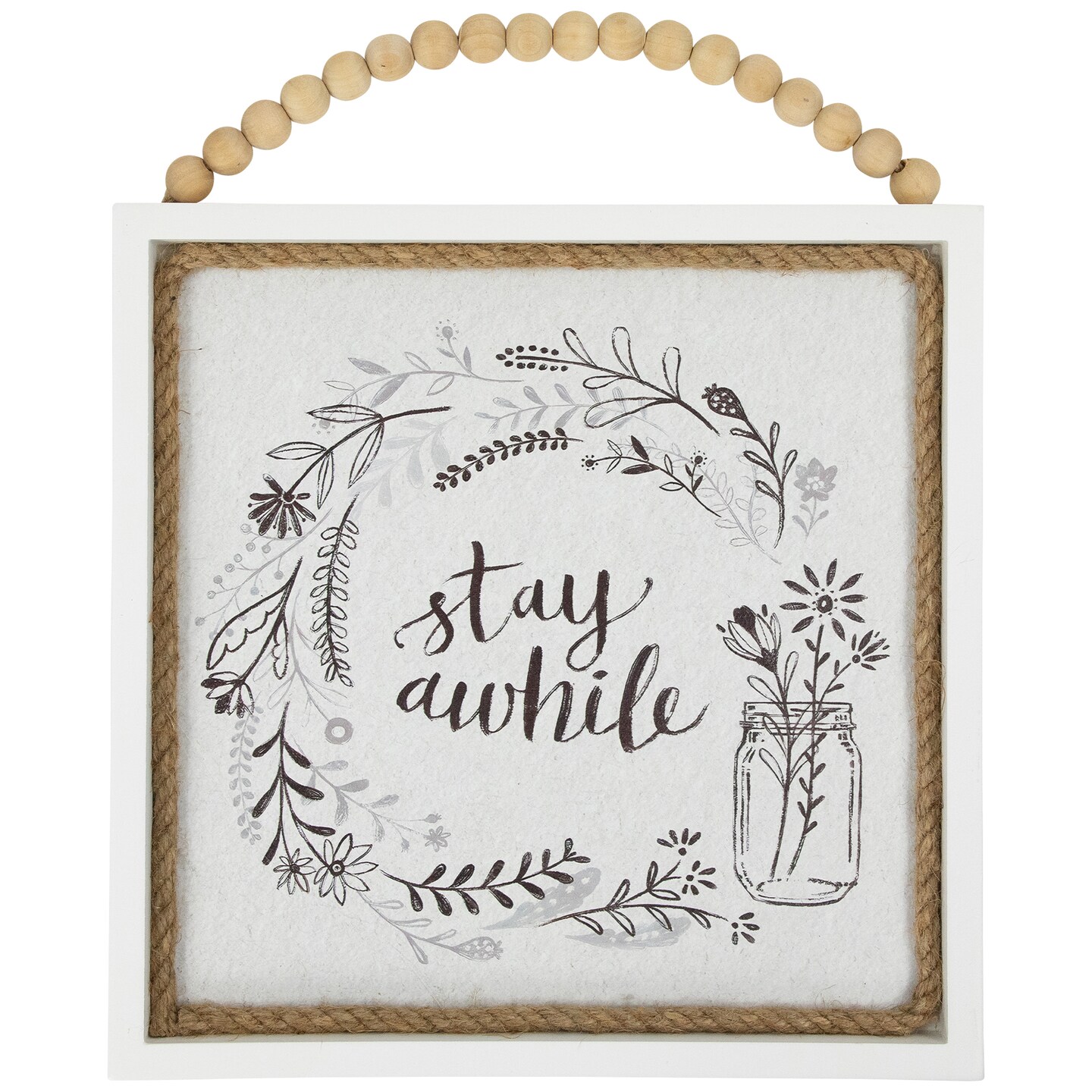 Northlight Floral Stay Awhile Framed Wall Sign - 11.75&#x22;