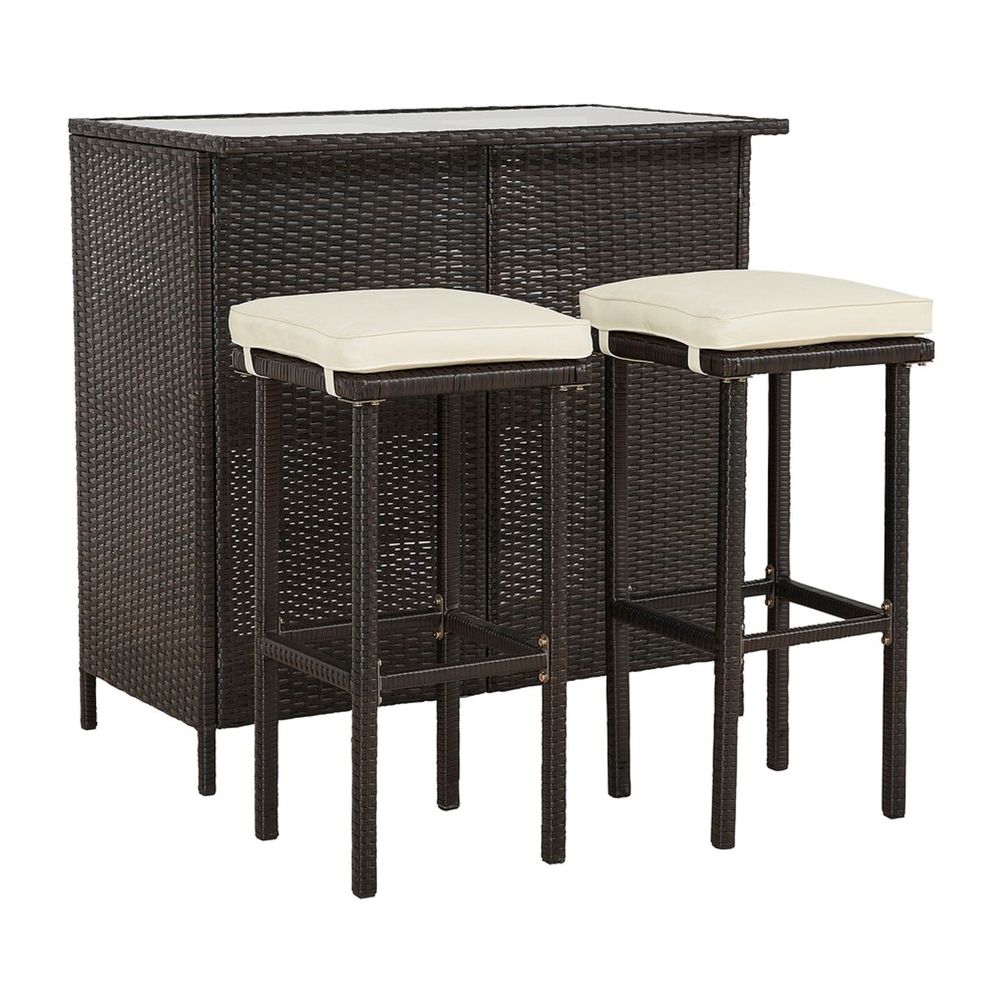 Contemporary Home Living 3pc Bar and Stools Outdoor Patio Set - 5.5&#x27; - Cream and Brown