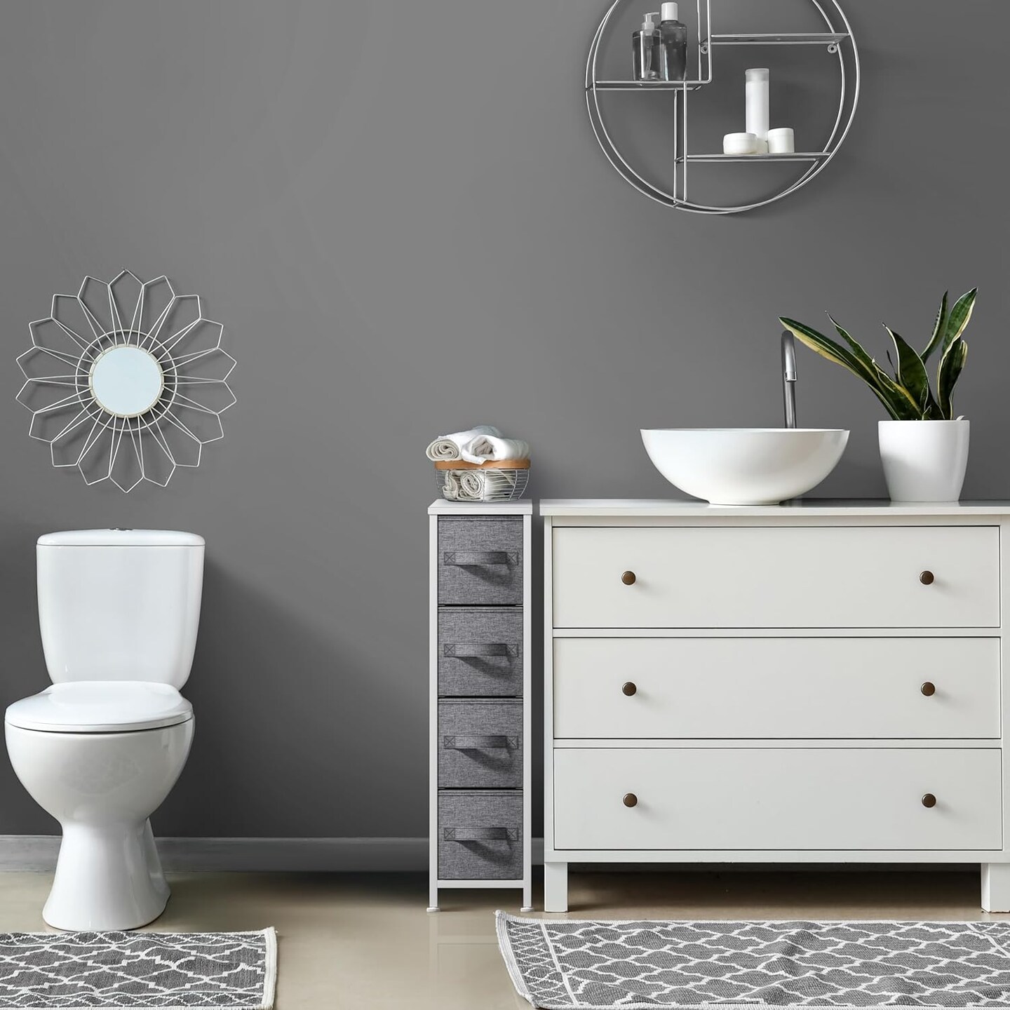 Sorbus 4 Drawers Narrow Dresser - with Steel Frame, Wood Top & Easy Pull Fabric Bins for Small Spaces, Closets, Bedroom, Bathroom & Laundry