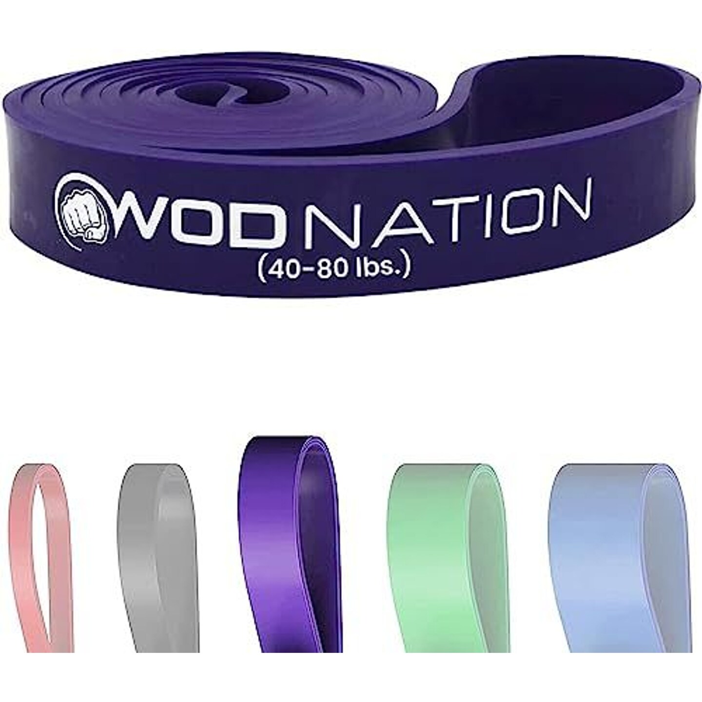 WOD Nation Single Pull Up Assistance Band (40 - 80lbs Purple Band) - Best for Pullup Assist, Chin Ups, Resistance Bands Exercise, Stretch, Mobility Work &#x26; Serious Fitness - 41 inch Straps