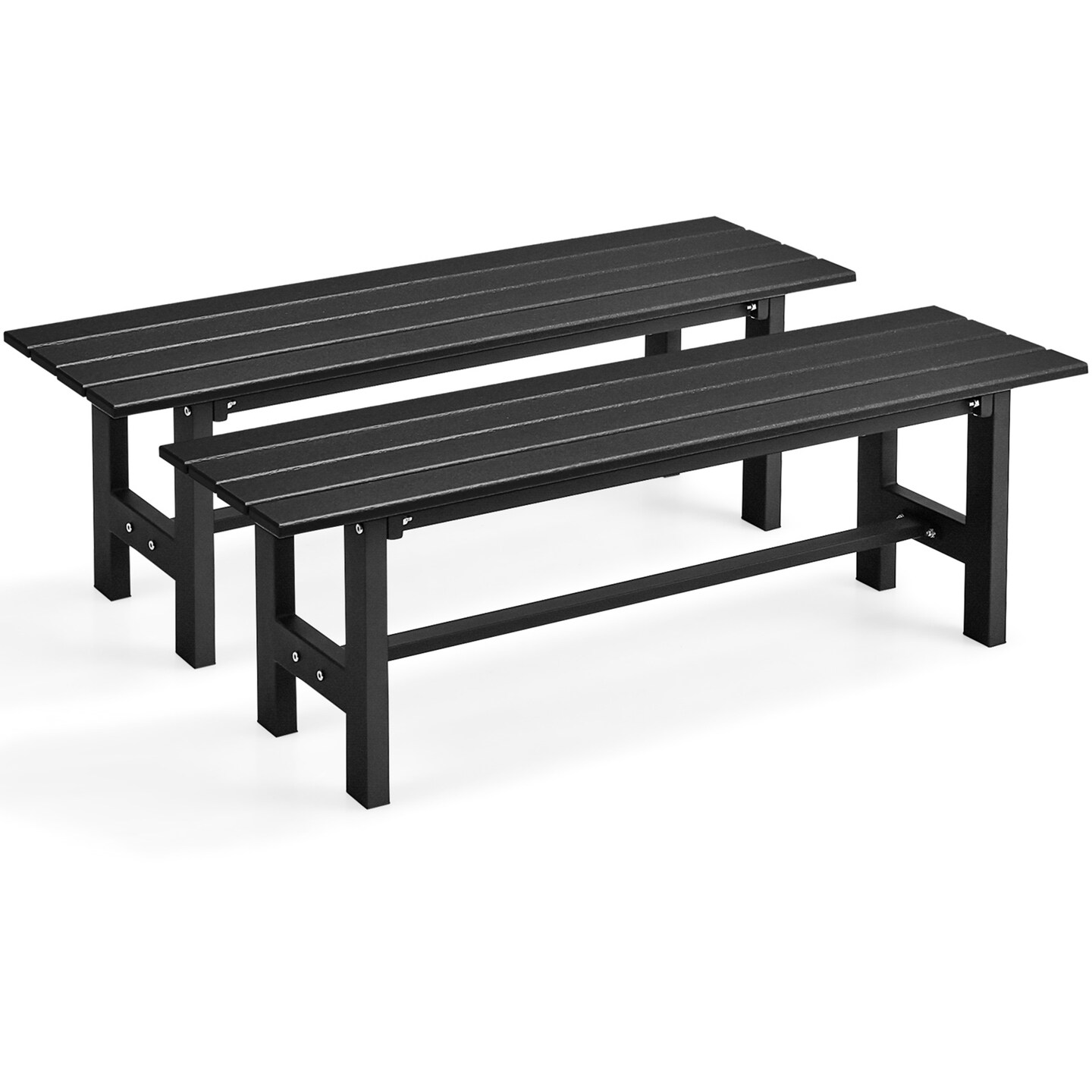 Costway 2PCS Outdoor HDPE Bench with Metal Frame 47'' x 14'' x 16'' for Yard Garden Brown/Black/Gray