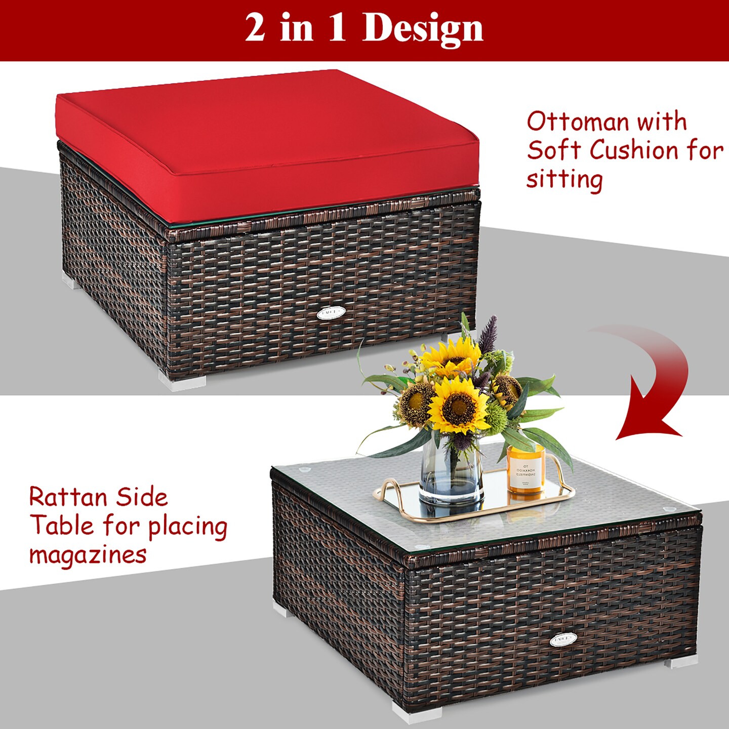 Costway 6PCS Patio Rattan Furniture Set Cushion Sofa Coffee Table