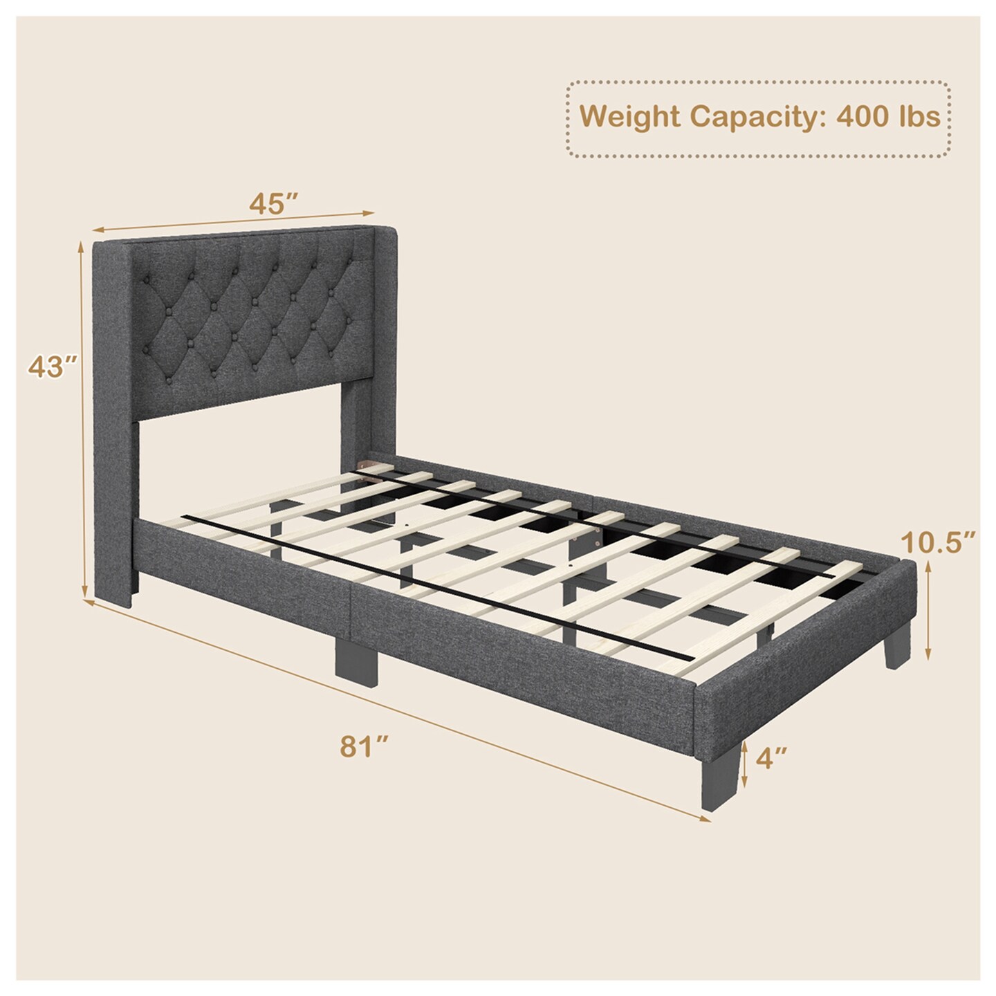 Costway Full/Queen/Twin Size Upholstered Platform Bed Tufted Headboard Mattress Foundation Grey