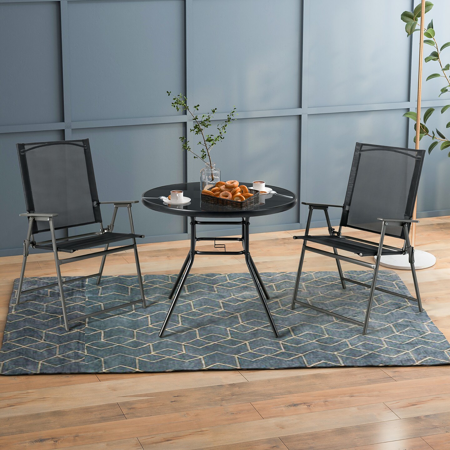 Costway 34 Inch Patio Dining Table Round Tempered Glass Tabletop&#xA0;with 1.5&#x27;&#x27; Umbrella Hole