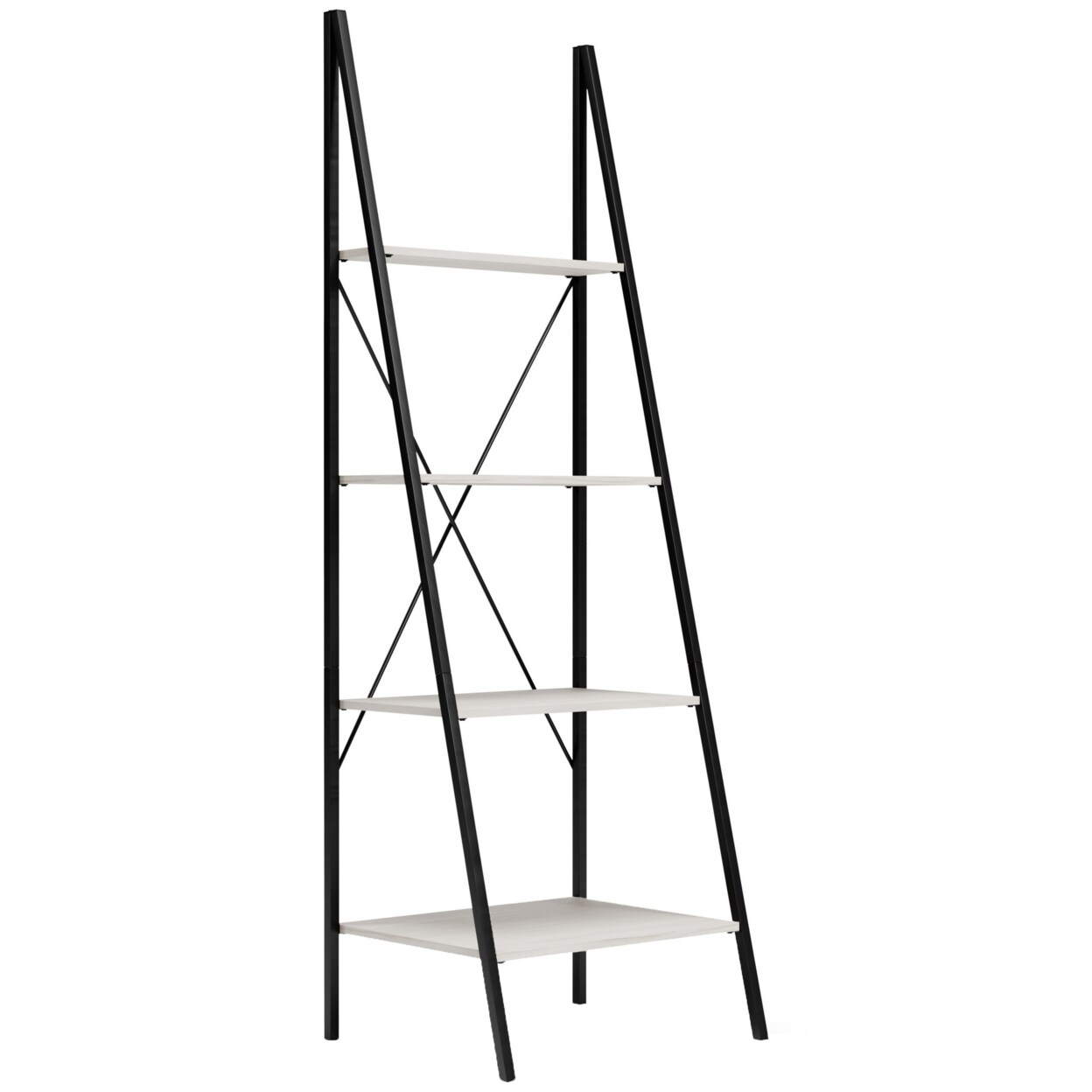 Saltoro Sherpi Gem 71 Inch Leaning Bookcase, Angled Ladder Design, Black Metal Frame-