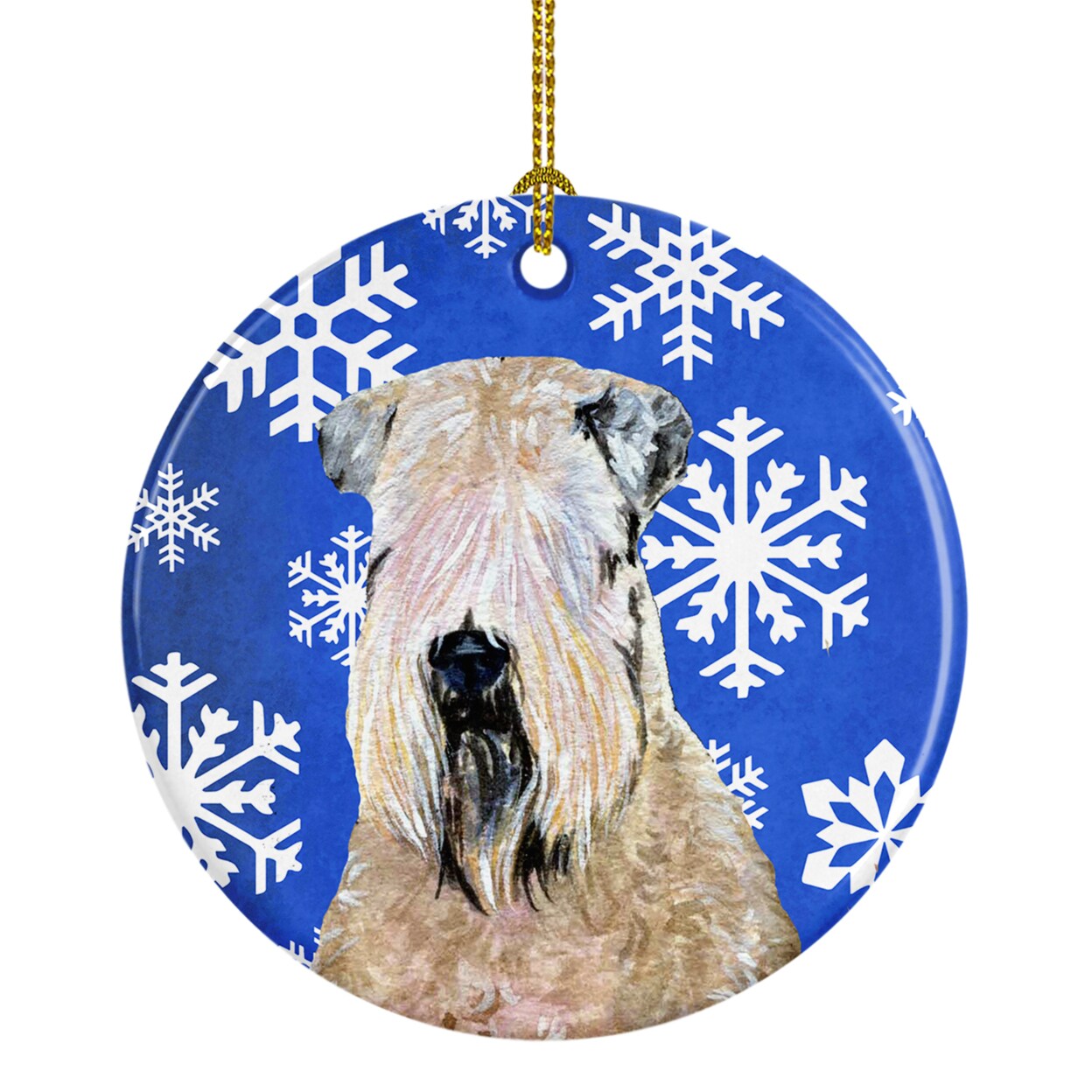 Caroline&#x27;s Treasures   SS4631-CO1 Wheaten Terrier Soft Coated Winter Snowflakes Holiday Ceramic Ornament, 3 in, multicolor