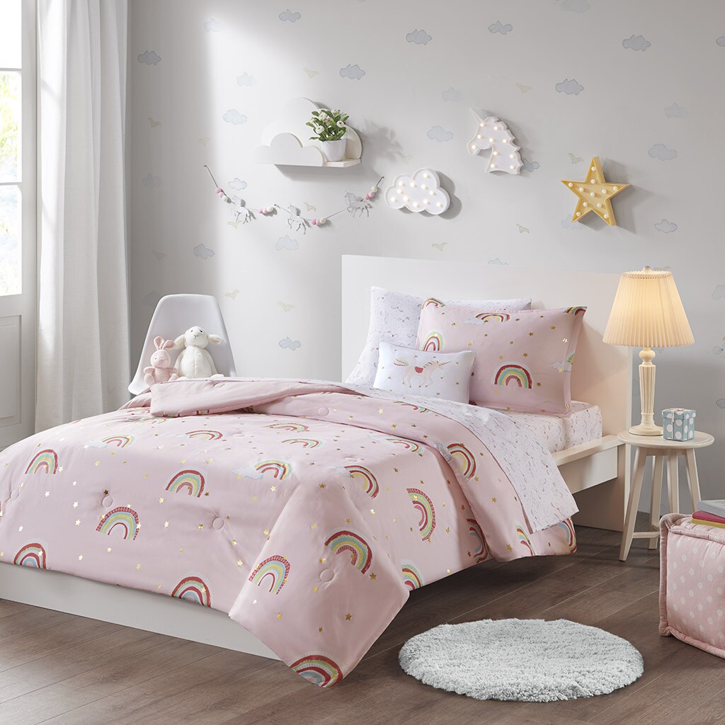 Gracie Mills   Rainbow and Metallic Stars Comforter Set with Bed Sheets - GRACE-11949