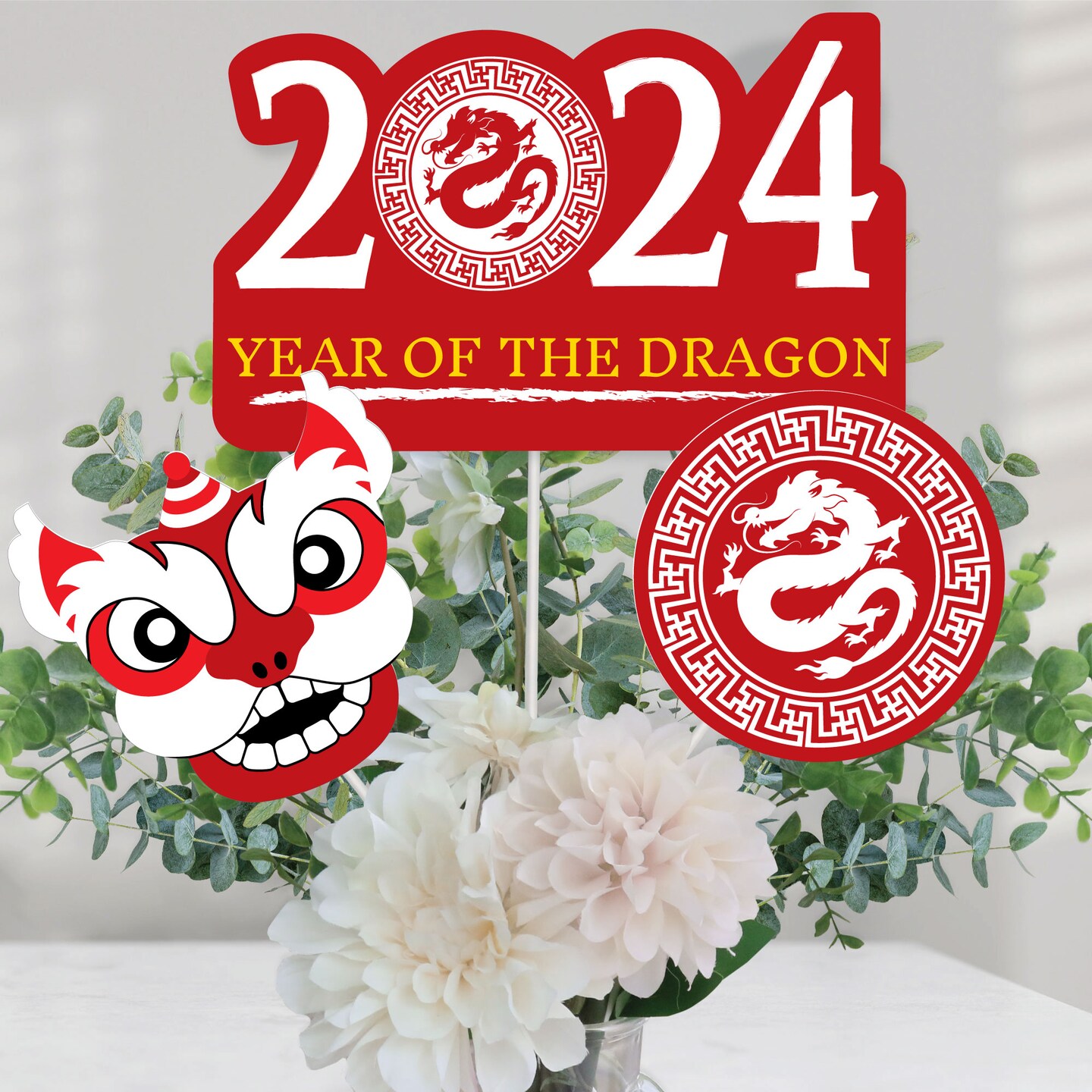 Big Dot of Happiness 2024 Year of the Dragon - Lunar New Year Centerpiece Sticks - Table Toppers - Set of 15
