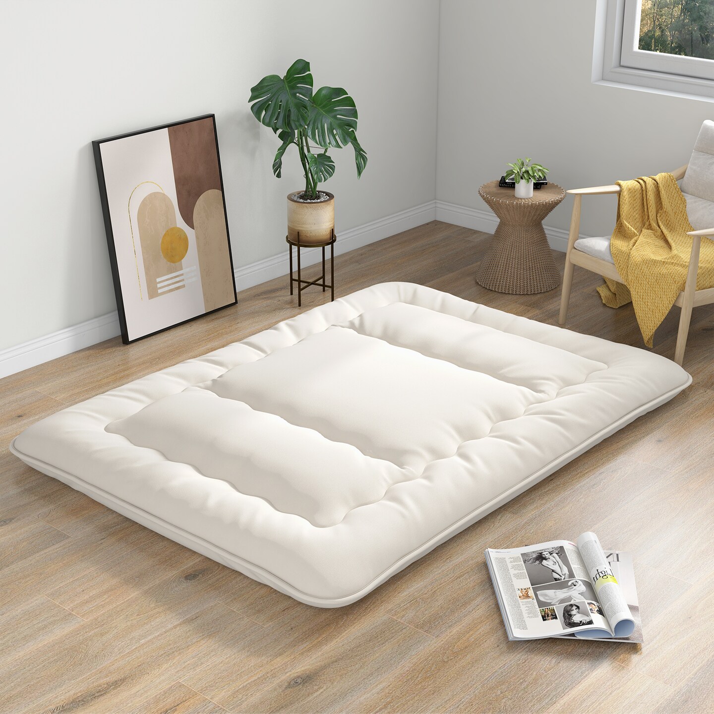 Costway Full/King/Queen/Twin Futon Mattress Japanese Floor Sleeping Pad Washable Cover Carry Bag Beige