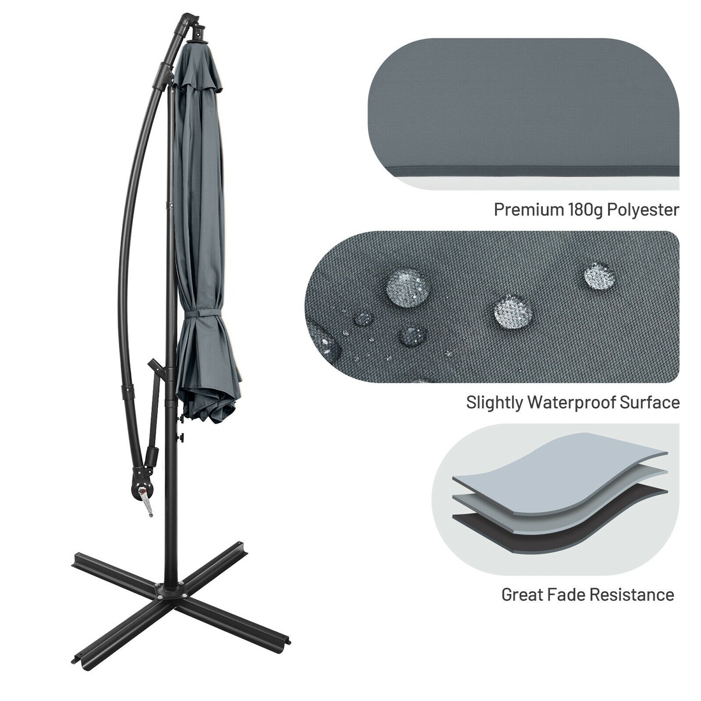 10 Feet Offset Umbrella with 8 Ribs Cantilever and Cross Base Tilt Adjustment