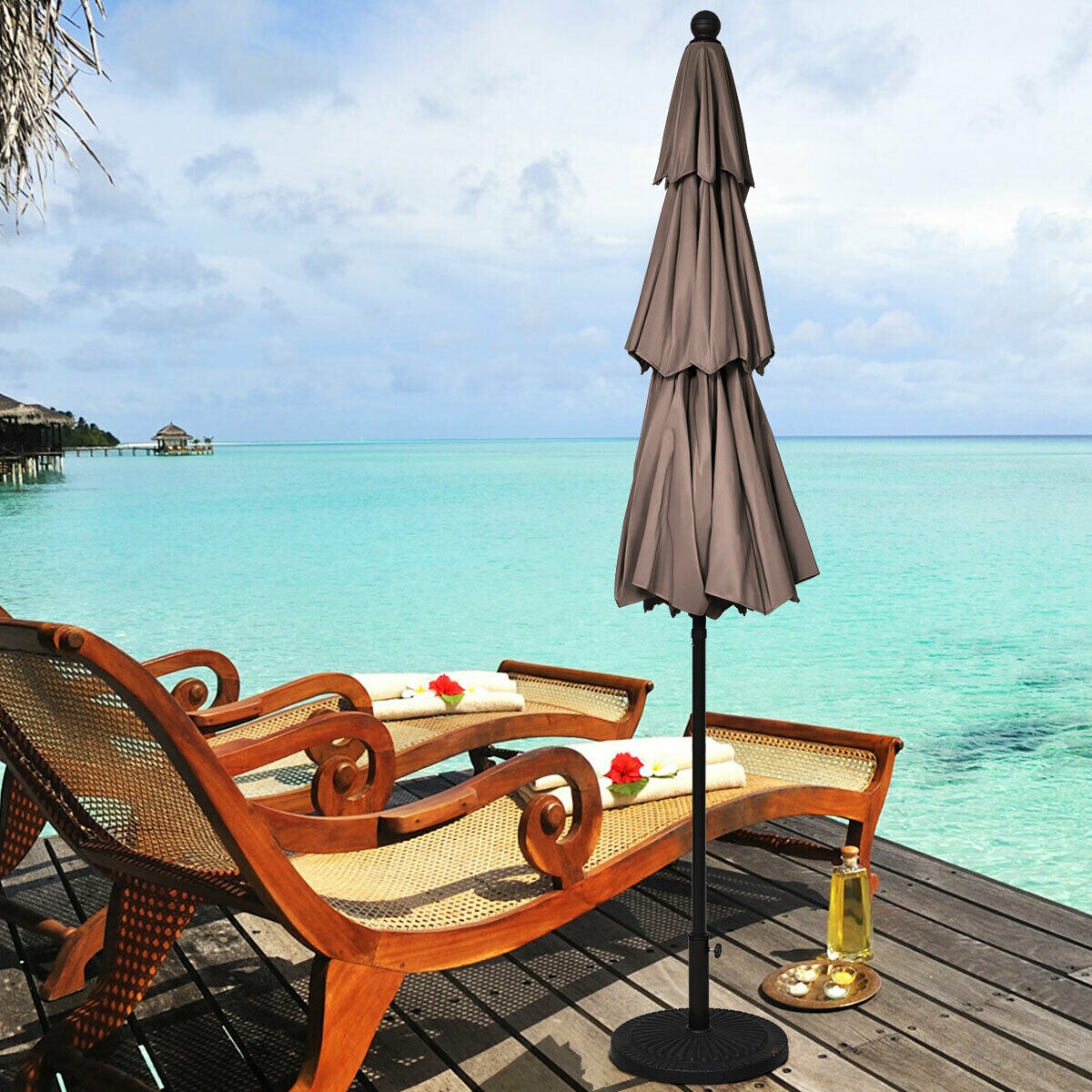 Outdoor 10 ft 3-Tier Double-Vented Patio Umbrella with Aluminum Pole (No Base)