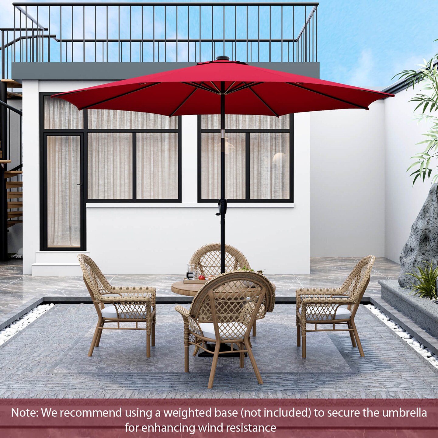 Patio Umbrella with 112 Solar Lights and Crank Handle