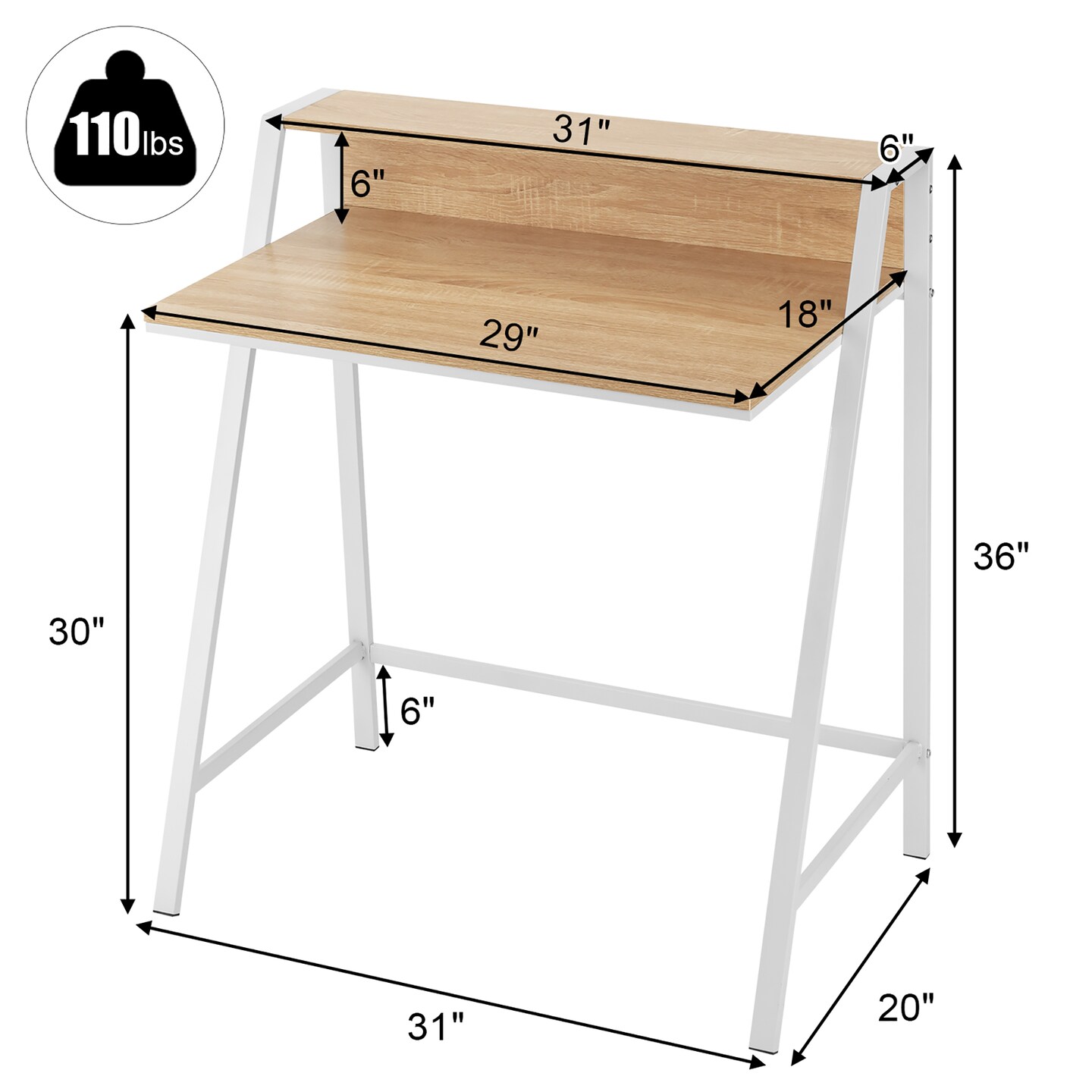 Goplus 2 Tier Computer Desk PC Laptop Table Study Writing Home Office Natural
