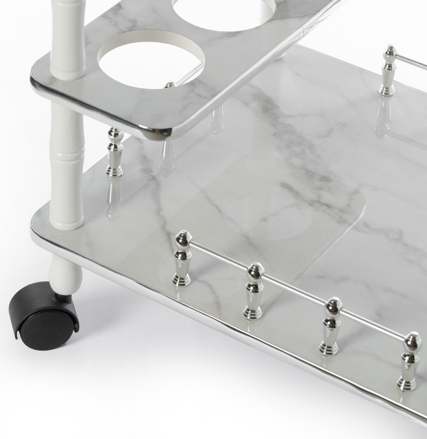 Serving Bar Cart Tea Trolley, 2 Tier Shelves on Rolling Wheels, Mobile Liquor Bar for Wine Beverage Drink Dinner Party, Utility Kitchen Storage Island Coffee Cabinet for Dining Living Room, Wood