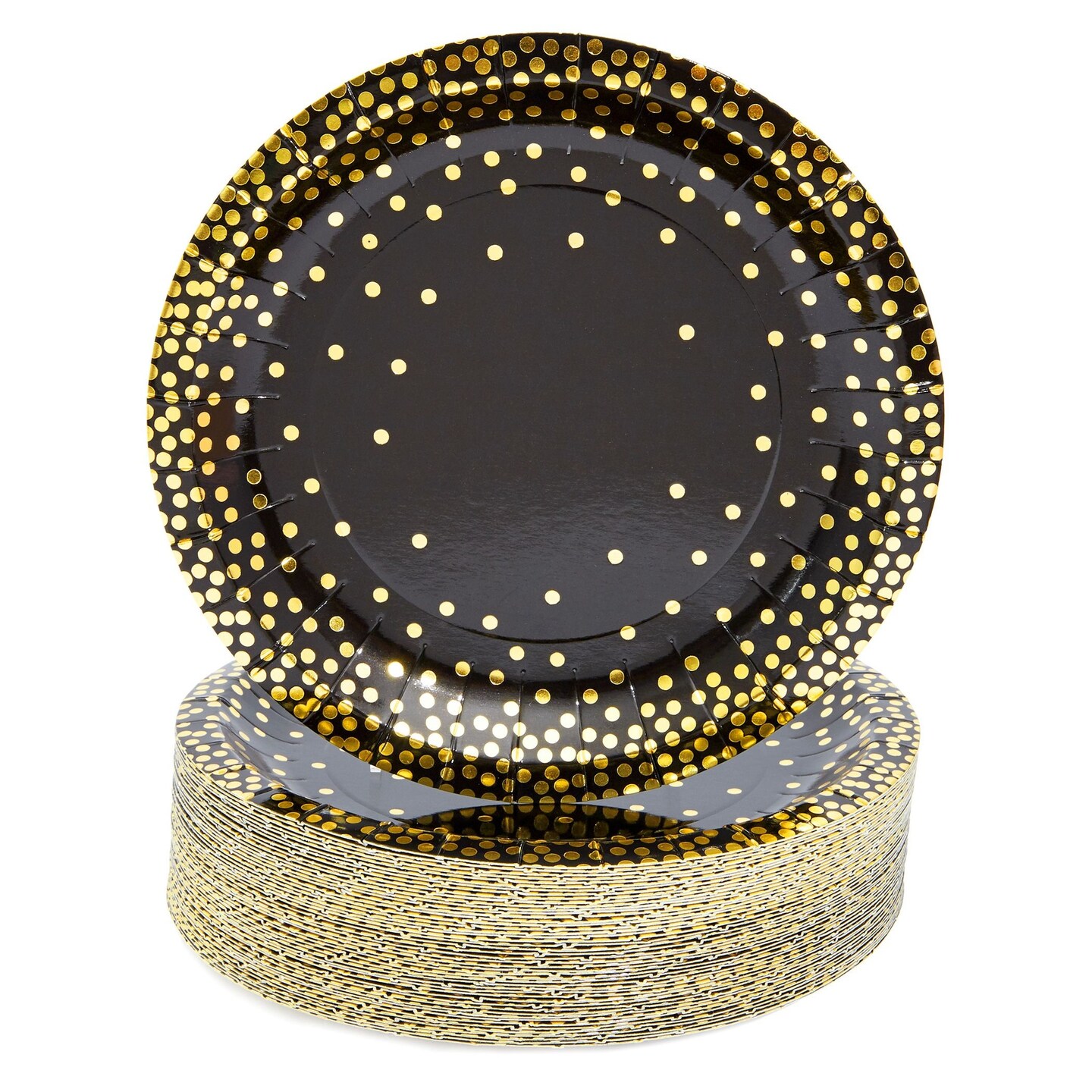 48-Pack Black and Gold Party Plates, 7 Inch Paper Plates for Birthday Cake and Desserts