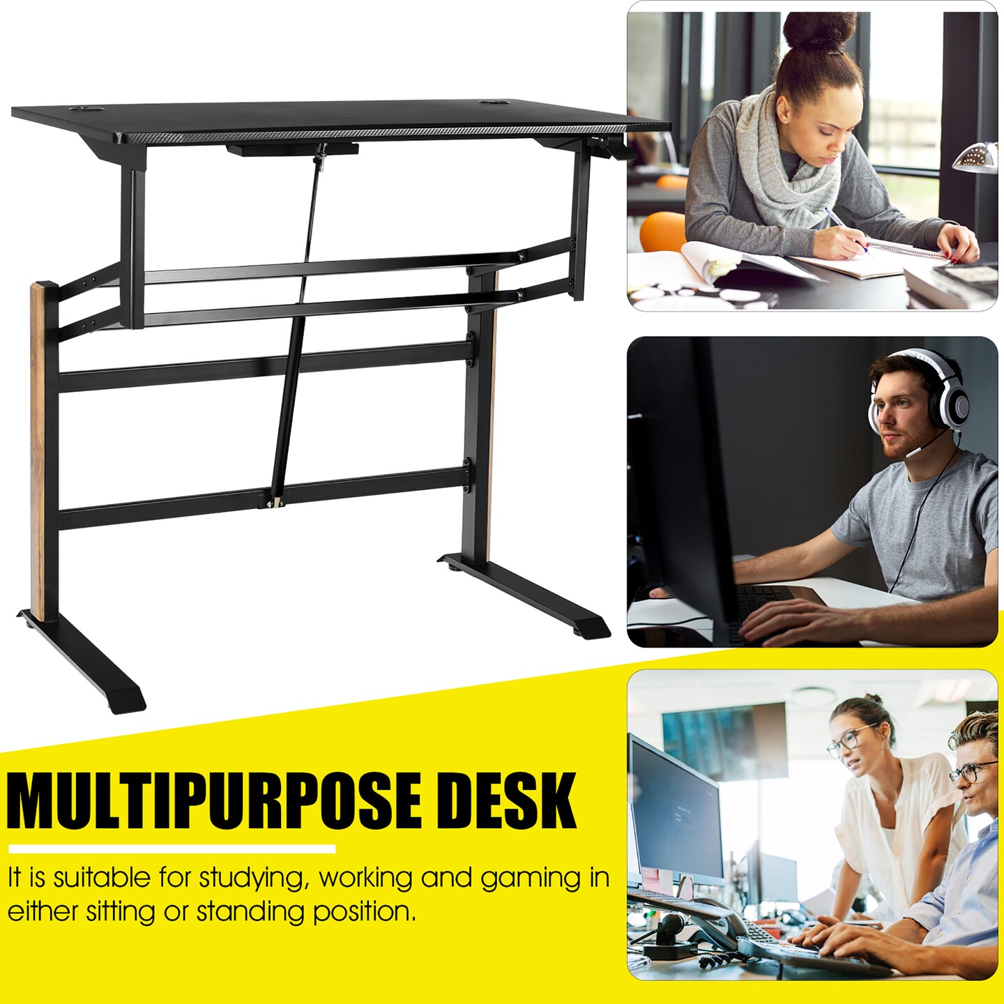 Costway Pneumatic Height Adjustable Standing Desk Sit to Stand Computer Desk Workstaion