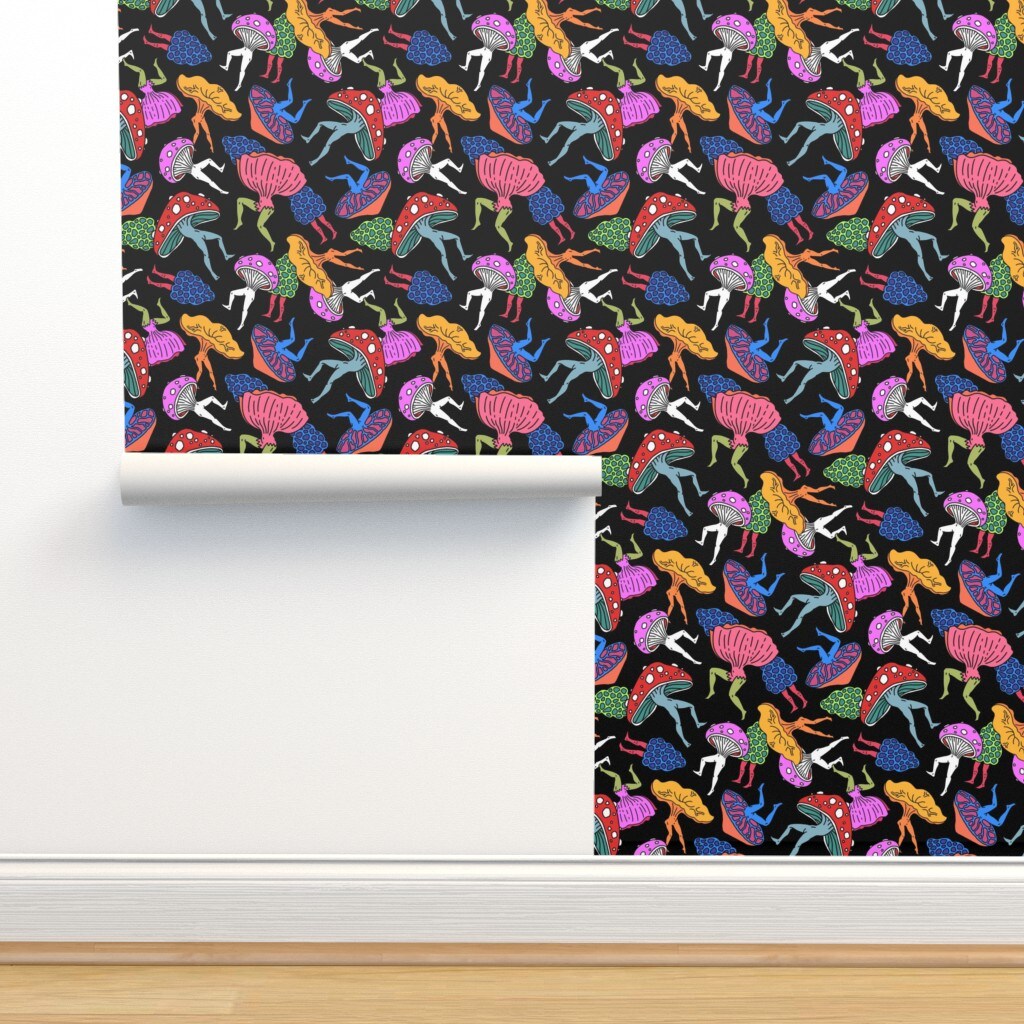 Dancing Mushrooms Colorful Chanterelle 70S Disco Dance Whimsical Custom Removable Wallpaper by Spoonflower Peel & Stick Wallpaper 2FT Wide