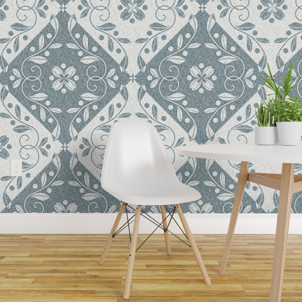 Pre-Pasted Wallpaper 2FT Wide Flowers Leaves Swirls Tiles Damask ...