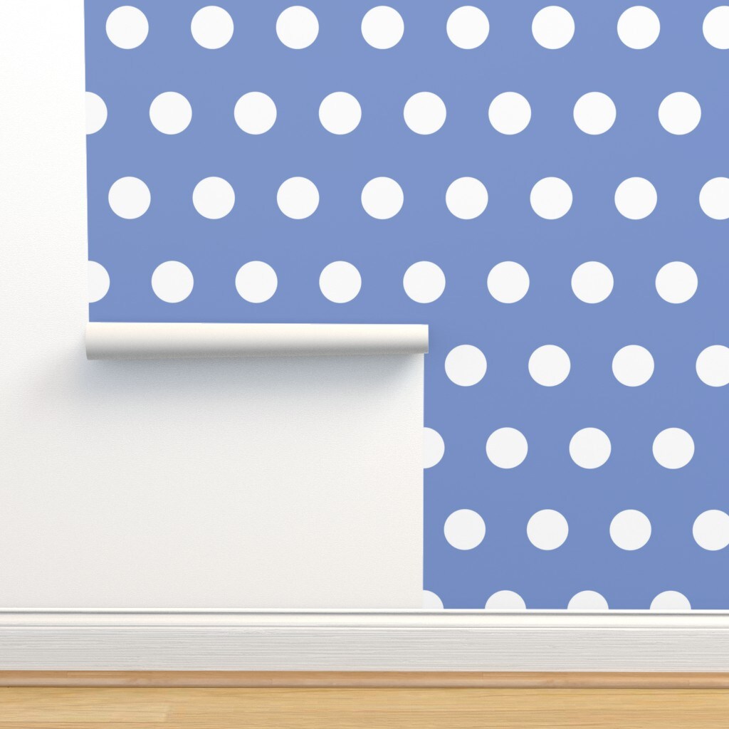 Blue Bright Polka Dots Costal Beach Whimsical Large Scale Custom Removable Wallpaper by Spoonflower Peel & Stick Wallpaper 2FT Wide
