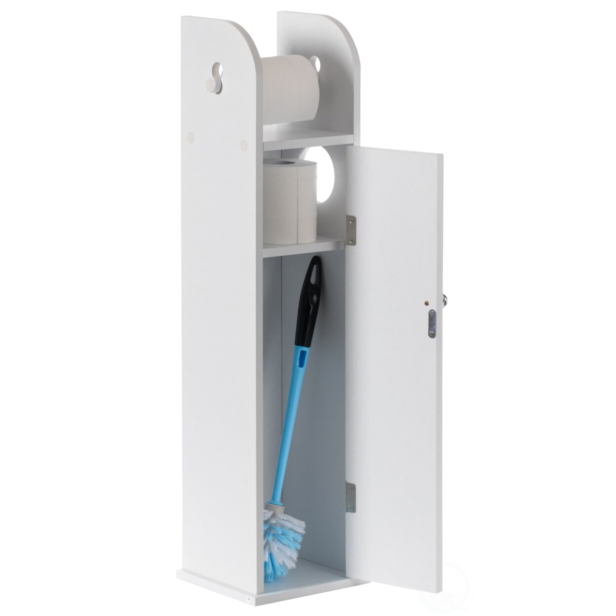 White Freestanding Bathroom Toilet Paper Holder Storage 30.5 Inch Space Saving