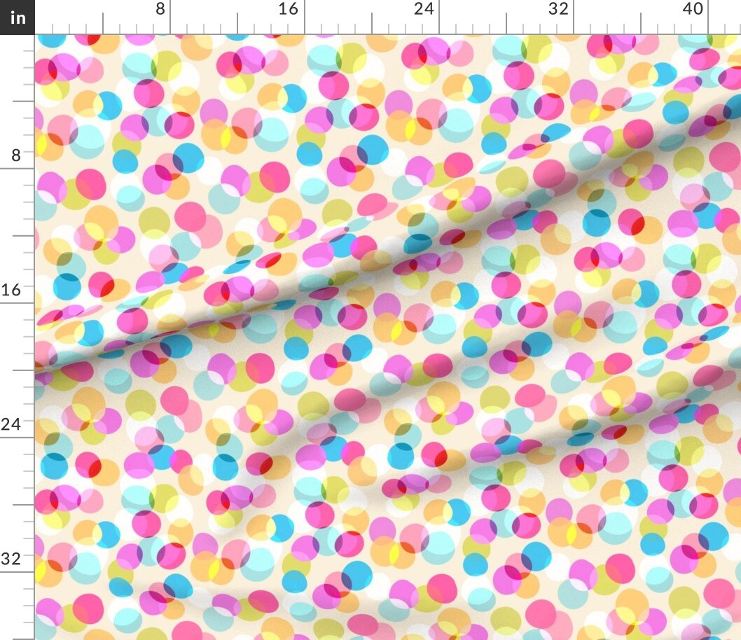 Rainbow Circles Pink Blue Whimsical Birthday Celebration Party Gender Neutral Confetti Sequins Yellow Custom Printed Fabric by Spoonflower Various Fabrics by the Yard or Fat Quarter