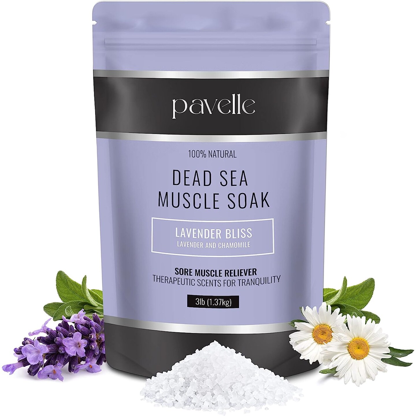 Pavelle Dead Sea Muscle Soak Bath Salts, Bath Soak for Body Pain Relief, 3lb (1.7kg)