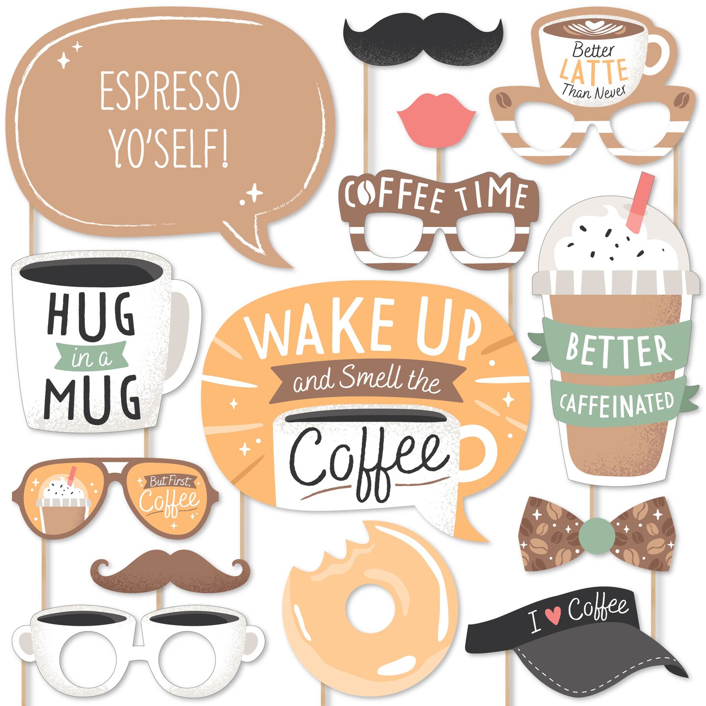 Big Dot of Happiness But First, Coffee - Cafe Themed Party Photo Booth Props Kit - 20 Count