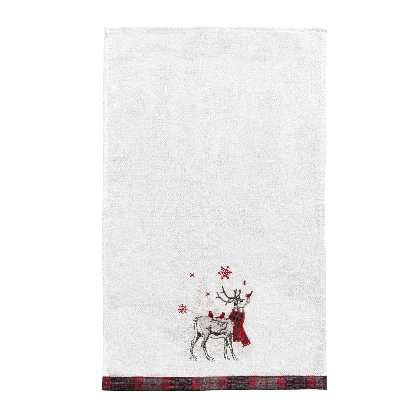 Frosty Deer Plaid Scarf Christmas 100% Cotton Flour Sack Dishtowel