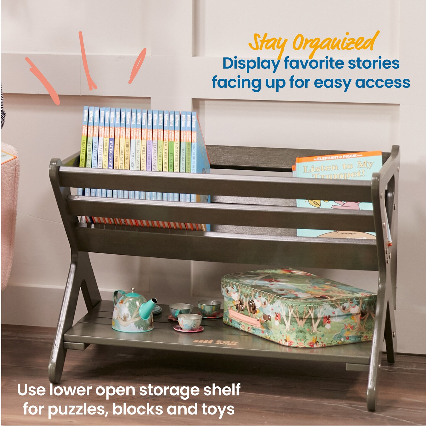 Book Caddy with Shelf, Bookshelf with Storage