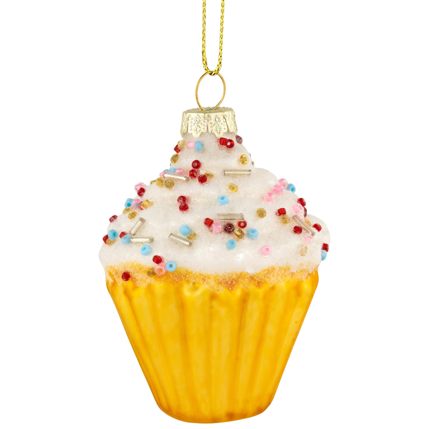 Northlight 3" White and Golden Cupcake Glass Christmas Hanging Ornament