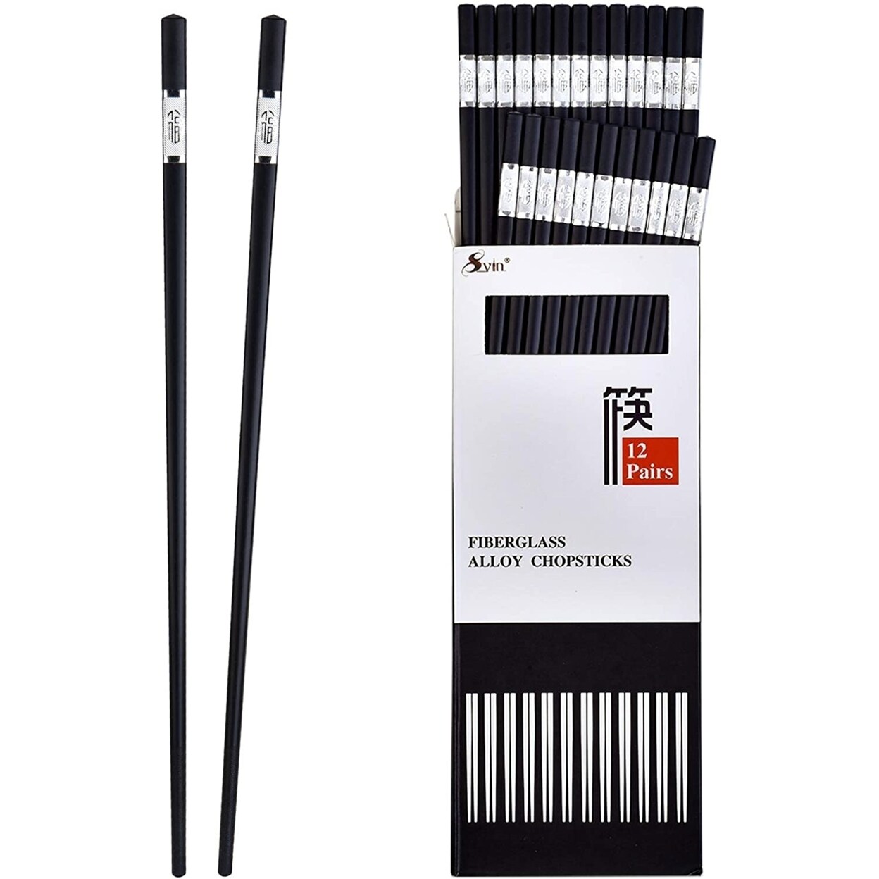 SKUSHOPS 12 Pairs Fiberglass Chopsticks - Reusable Chopsticks Dishwasher Safe, Chinese Japanese Korean Chop sticks, Non-Slip