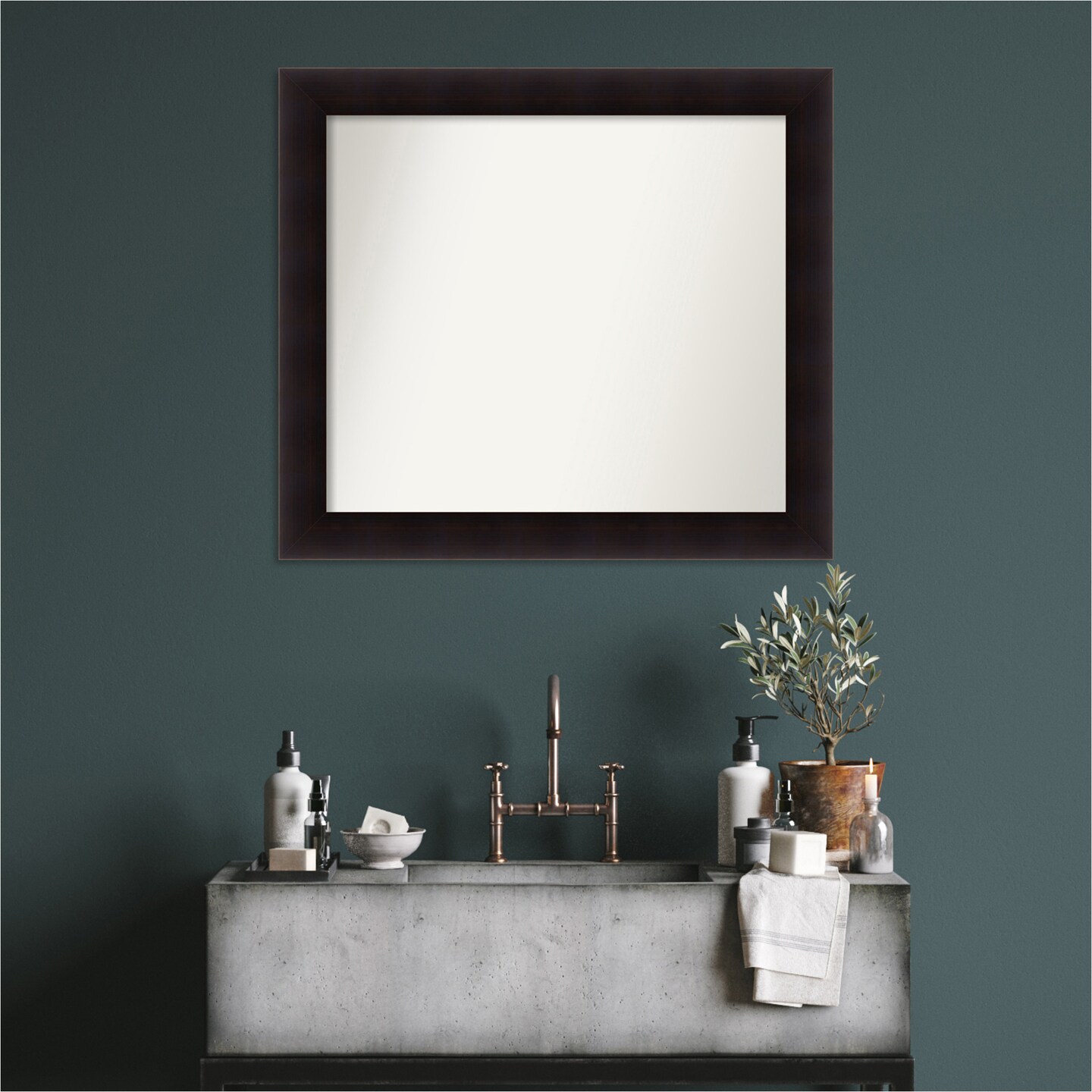 Portico Espresso Non-Beveled Custom Framed Bathroom Vanity Wall Mirror
