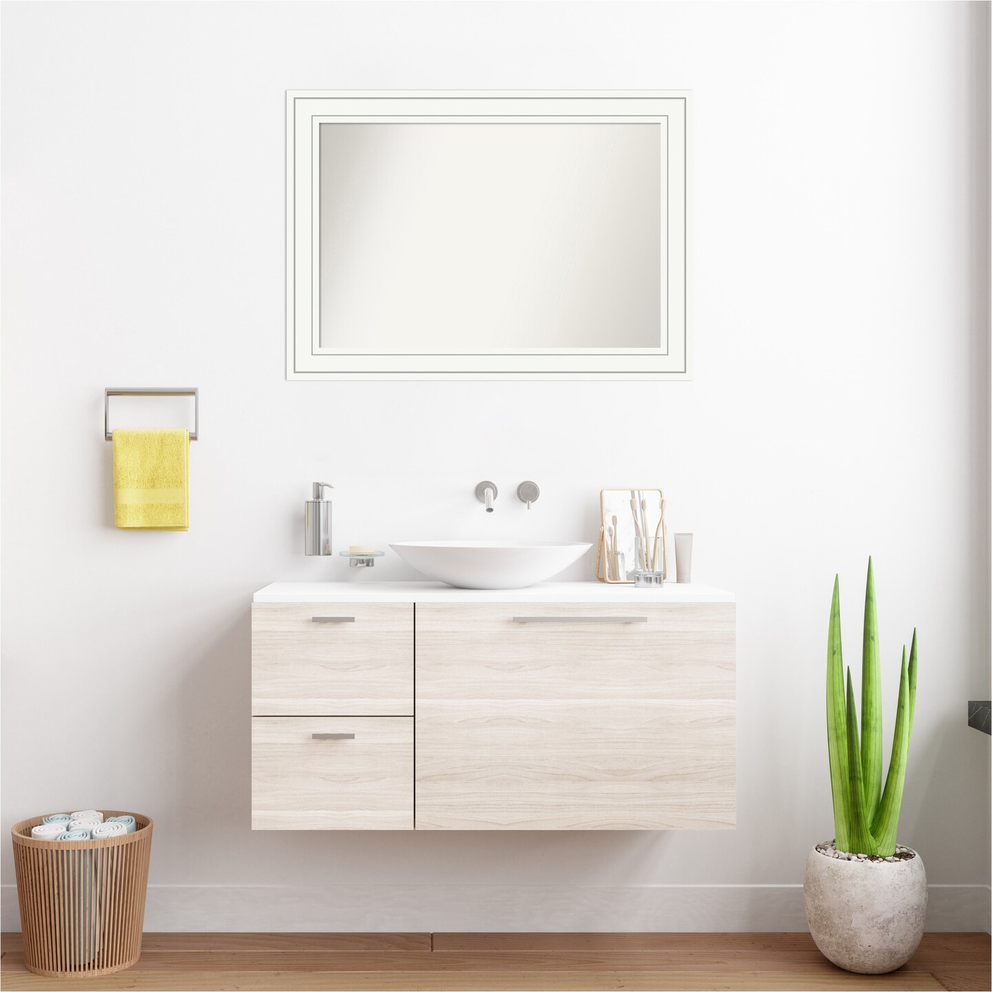 Craftsman White Non-Beveled Custom Framed Bathroom Vanity Wall Mirror