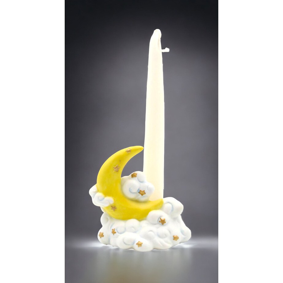 Ceramic Moon Clouds Candle Holder 3.625In