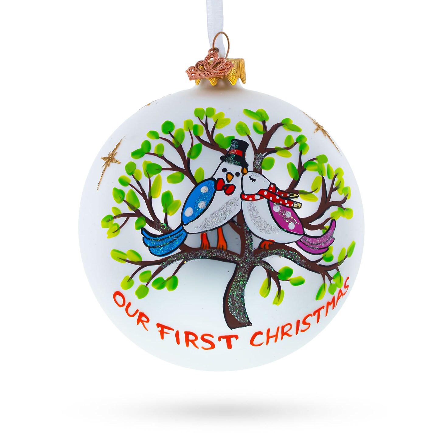 Our First Christmas Love Birds Glass Ball Christmas Ornament 4 Inches