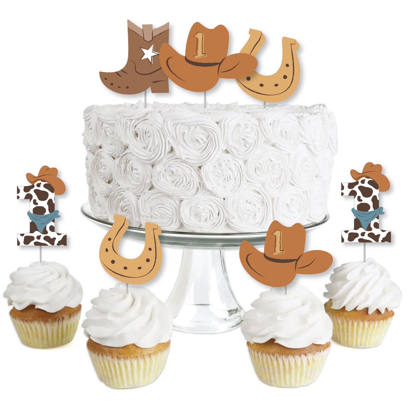 Big Dot of Happiness My First Rodeo - Dessert Cupcake Toppers - Little Cowboy 1st Birthday Party Clear Treat Picks - Set of 24