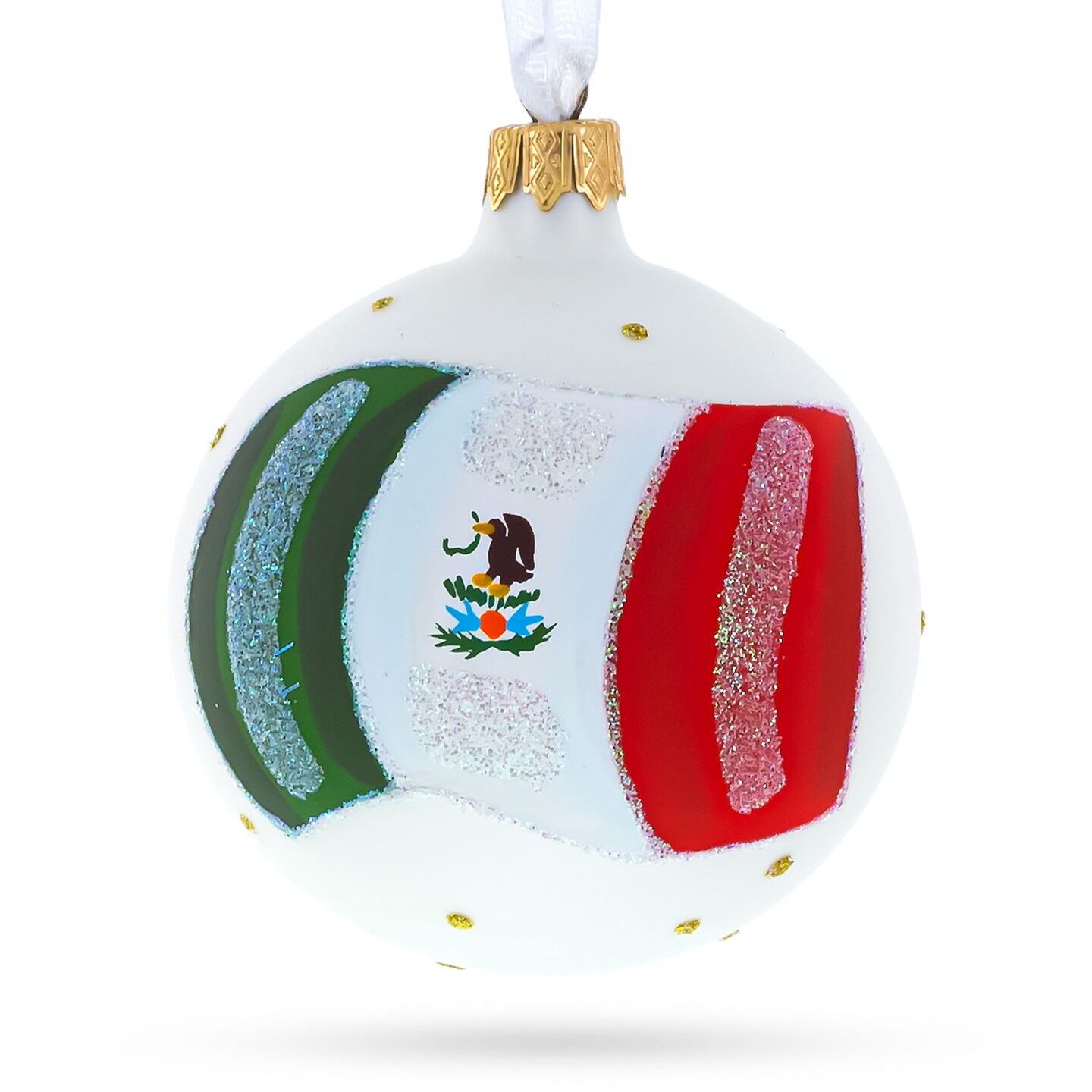 Flag of Mexico Glass Ball Christmas Ornament 3.25 Inches