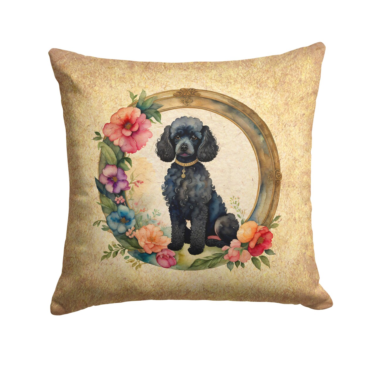 Caroline&#x27;s Treasures Black Poodle and Flowers Fabric Decorative Pillow DAC2185