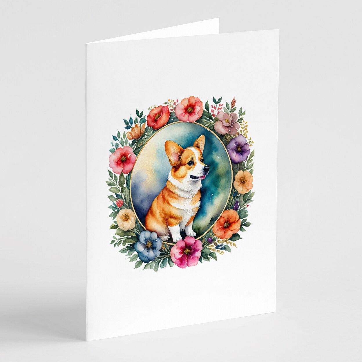 Caroline's Treasures Corgi and Flowers Greeting Cards and