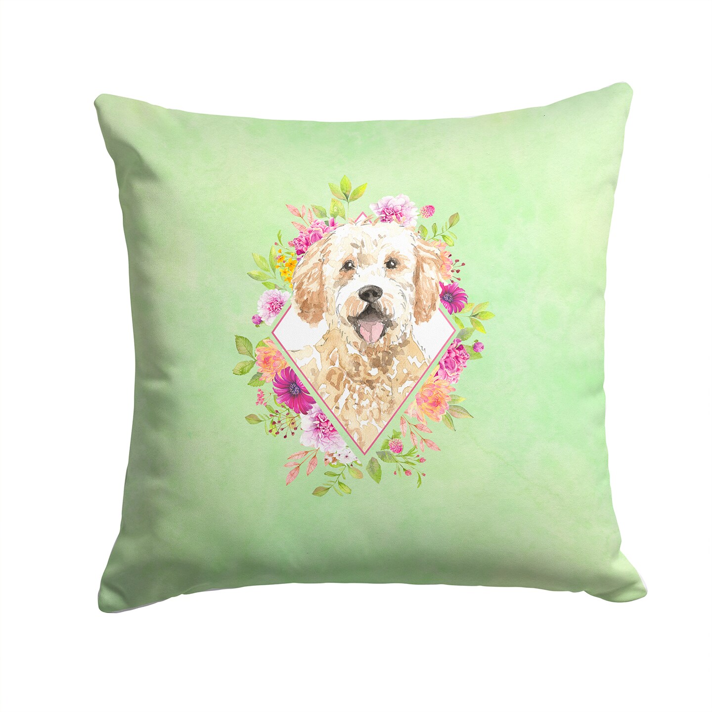 Caroline's Treasures Goldendoodle Green Flowers Fabric Decorative Pillow