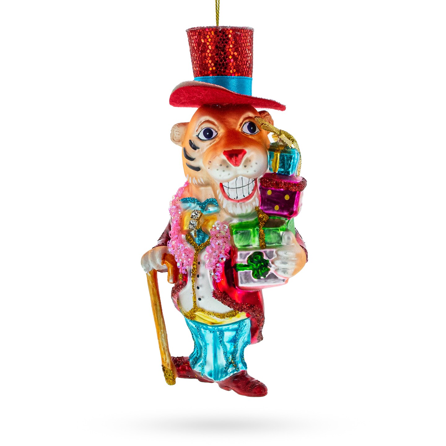 Dapper Tiger Gentleman Blown Glass Christmas Ornament