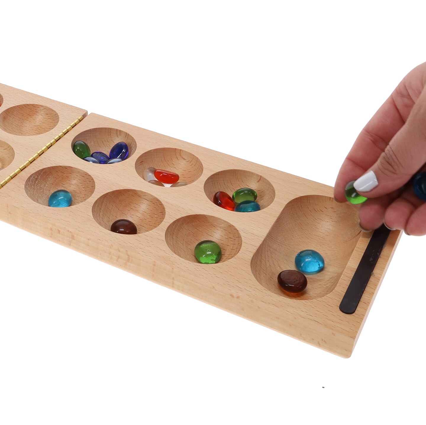 WE Games Folding Mancala - Solid Wood Board &#x26; Glass Stones