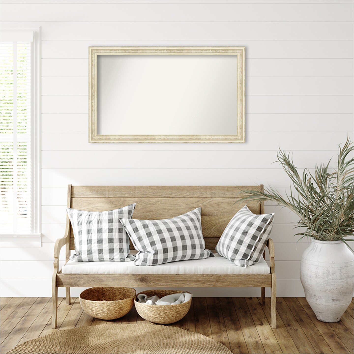 Country White Wash Non-Beveled Custom Framed Bathroom Vanity Wall Mirror