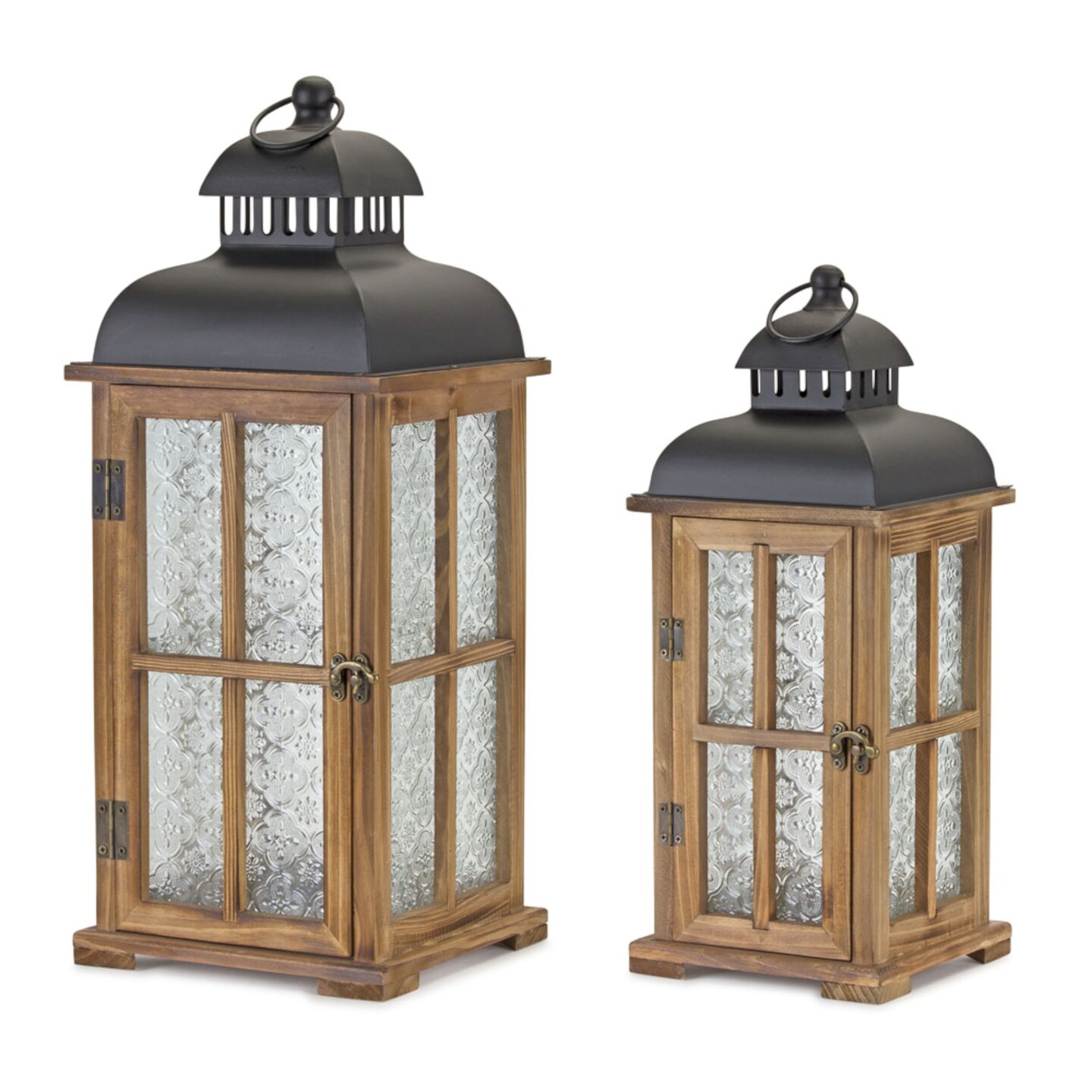 Melrose Wooden Candle Lanterns - 19.25&#x22; - Brown and Black - Set of 2