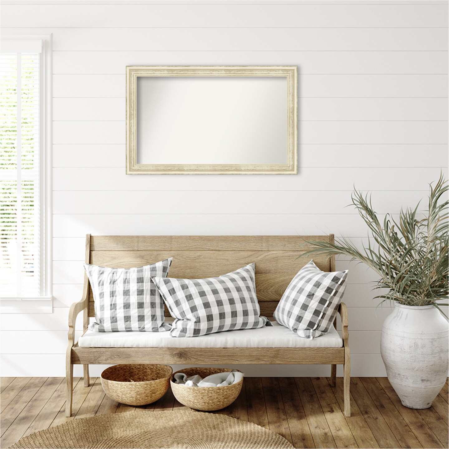 Country White Wash Non-Beveled Custom Framed Bathroom Vanity Wall Mirror