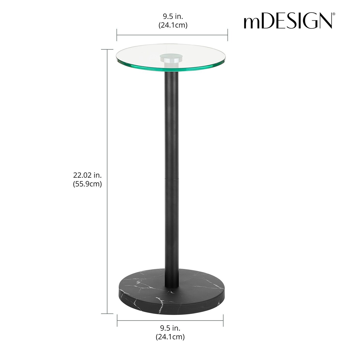 mDesign Metal/Glass Top Round Accent Side/End Drink Table Furniture