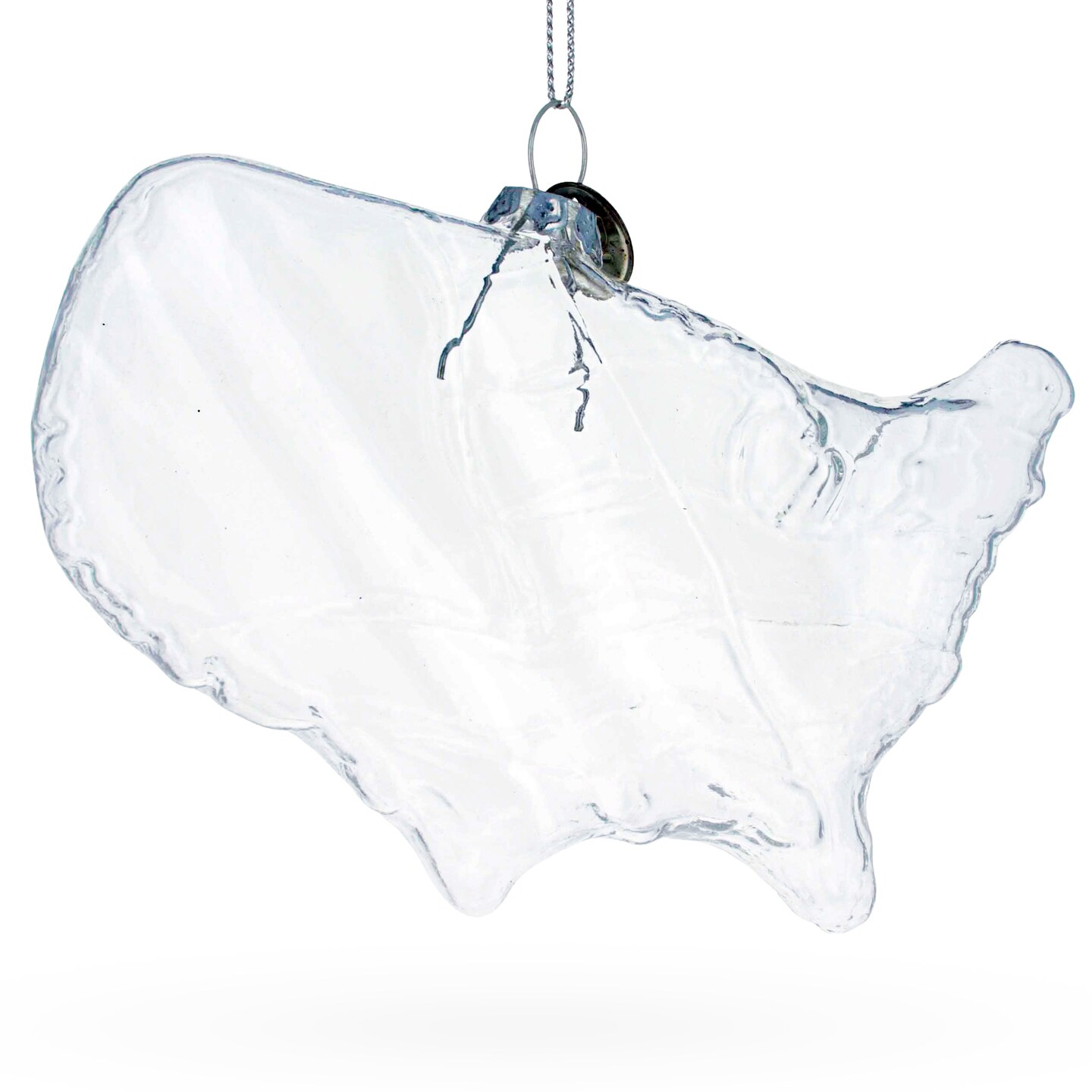 Patriotic USA Map Clear Blown Glass Christmas Ornament