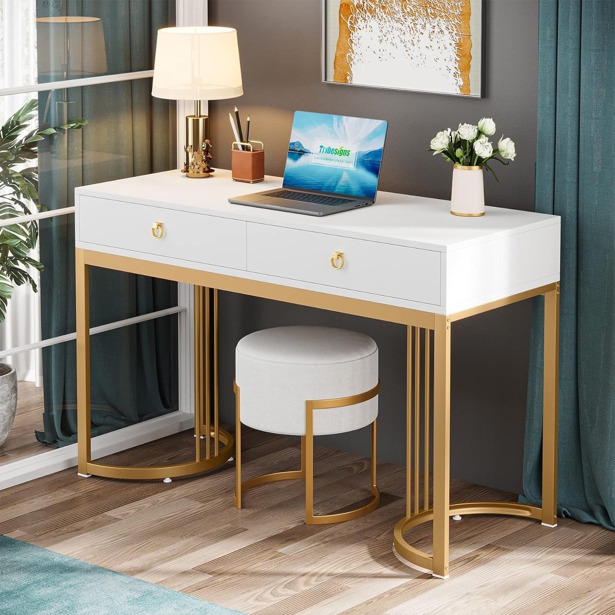 Tribesigns Small Computer Desk With Drawers For Writing Work 47 Inches Home