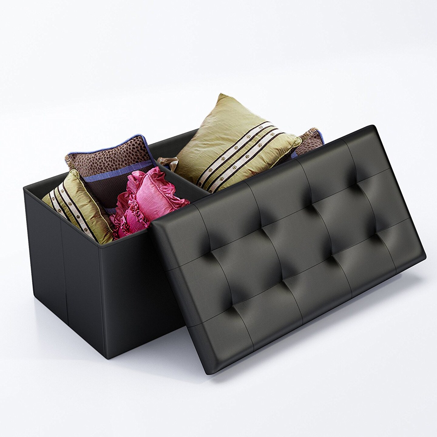 Home-Complete Faux Leather Foot Stool Storage Ottoman Bench with Lid 30 x 15 x 14.75 Inches