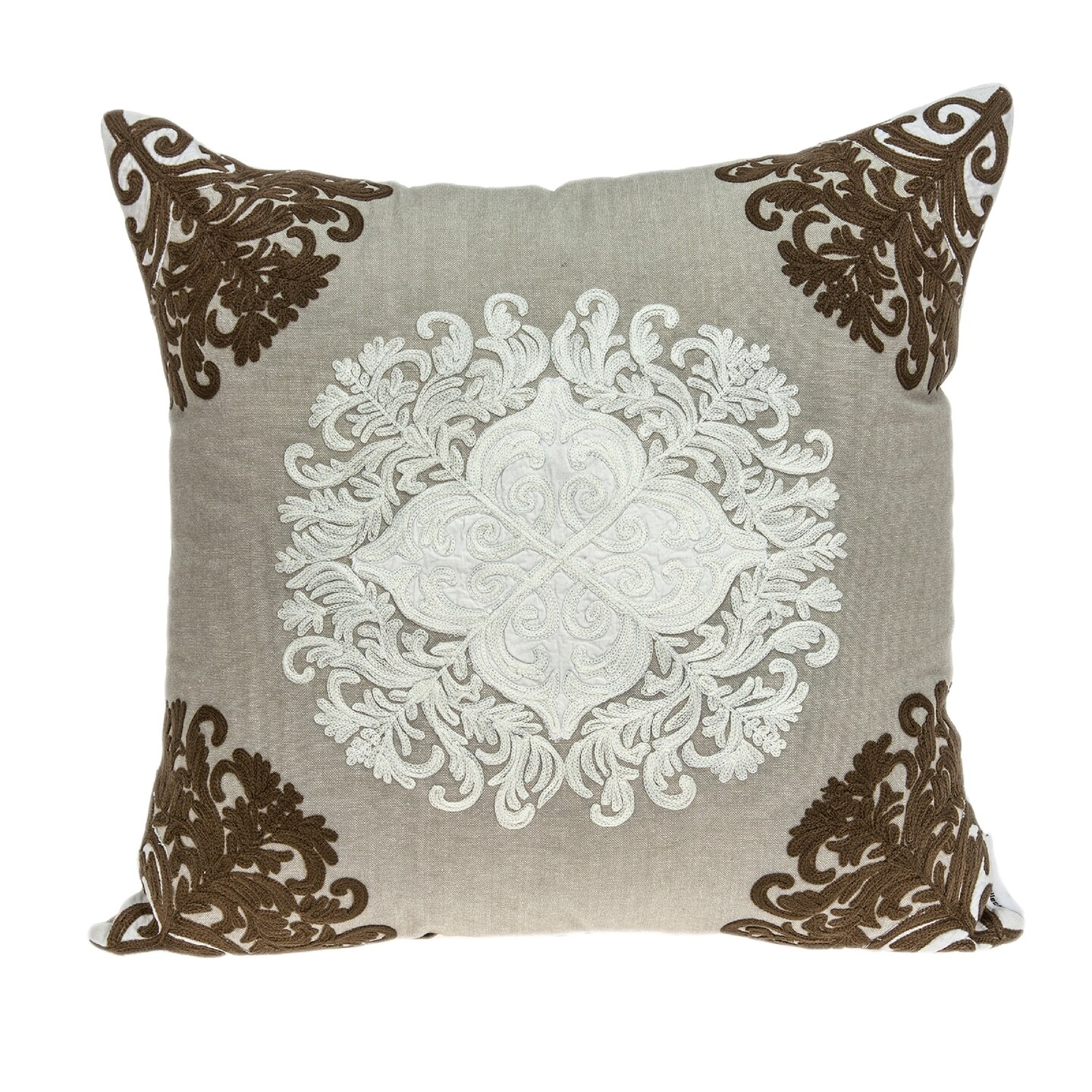 Nassau Collection 20&#x22; Beige Cotton Damask Throw Pillow